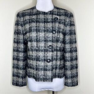 Pendleton Womens Virgin Wool Tweed Buttoned Jacket Gray Plaid